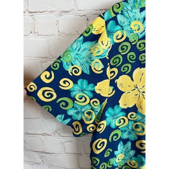 COLDWATER CREEK twill floral Hawaii rayon button down short sleeve top shirt S - Picture 4 of 6